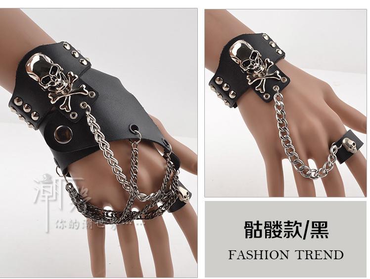 Korean version of men's female hand condensed rivets leather handout personality punk rock and rock wide hand alchemy head chain