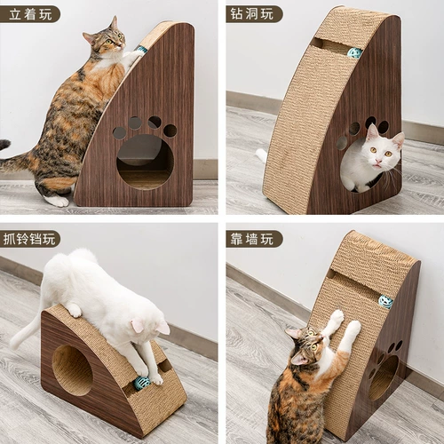 Кошка хватает гнездо доски, колонна кота, гофрированная бумага не падает с дивана перхоти, чтобы защитить кошку с измельчением кошачьей когтя