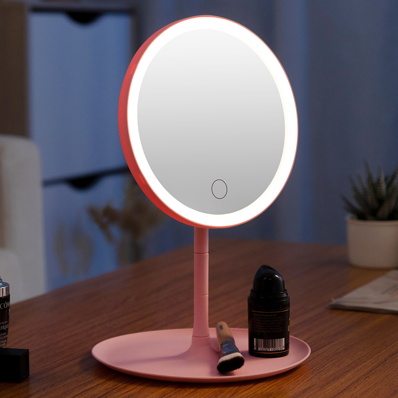 Orunzhe charging pink three-color lamp makeup mirror LED princess mirror Dormitory desktop portable makeup mirror
