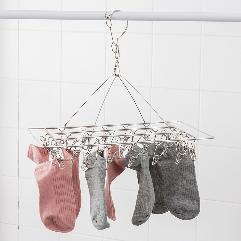 Ourunzhe stainless steel hosiery clip hanger 30 clips multifunctional drying baby socks hanger underwear hanger