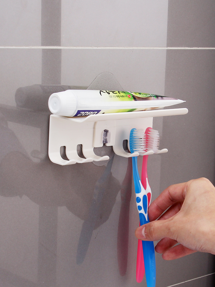 Ou Runzhe electrostatic incognito paste toothbrush holder bathroom wall-mounted nail-free toothbrush storage shelf Toothpaste tooth storage rack