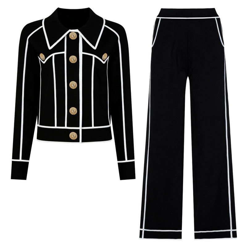 Effie Balmain Spring and Autumn New Style Chanel-Inspired Patchwork Knit Internet Celebrity Casual Top Jacket + Pants Set