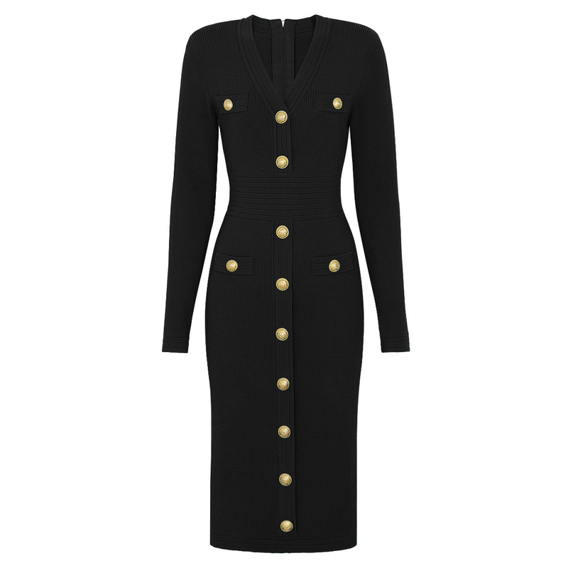Effie Balmain 2026 Summer and Autumn New Fashion Versatile Knitted Classic V-Neck Slim Fit Long Sleeve Dress Effie Balmain 2026 Summer and Autumn New Fashion Versatile Knitted Classic V-Neck Slim Fit Long Sleeve Dress