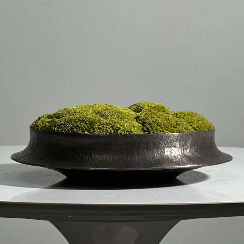 Chinese-Style Handcrafted Pure Copper Moss Bonsai Green Plant Decoration for Tea Room, Living Room, Coffee Table, and Desktop Decoration