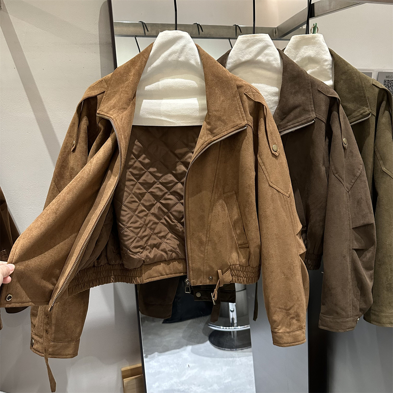 Suede Quilted Short Jacket for Women, Zip-Up Cotton Jacket, 2026 Autumn and Winter New Style, Diamond Quilted Cotton Motorcycle Jacket, Trendy