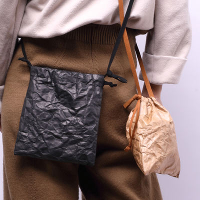 Original artistic and retro DuPont paper pleated waterproof mini bag, drawstring bag, single-shoulder crossbody bag, mobile phone case