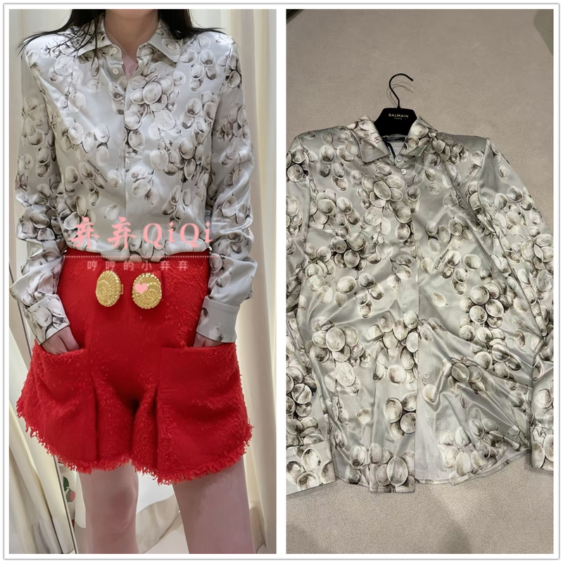 Balmain/Balmain Super Low Price 80% off Fruit Print Long Sleeve Shirt
