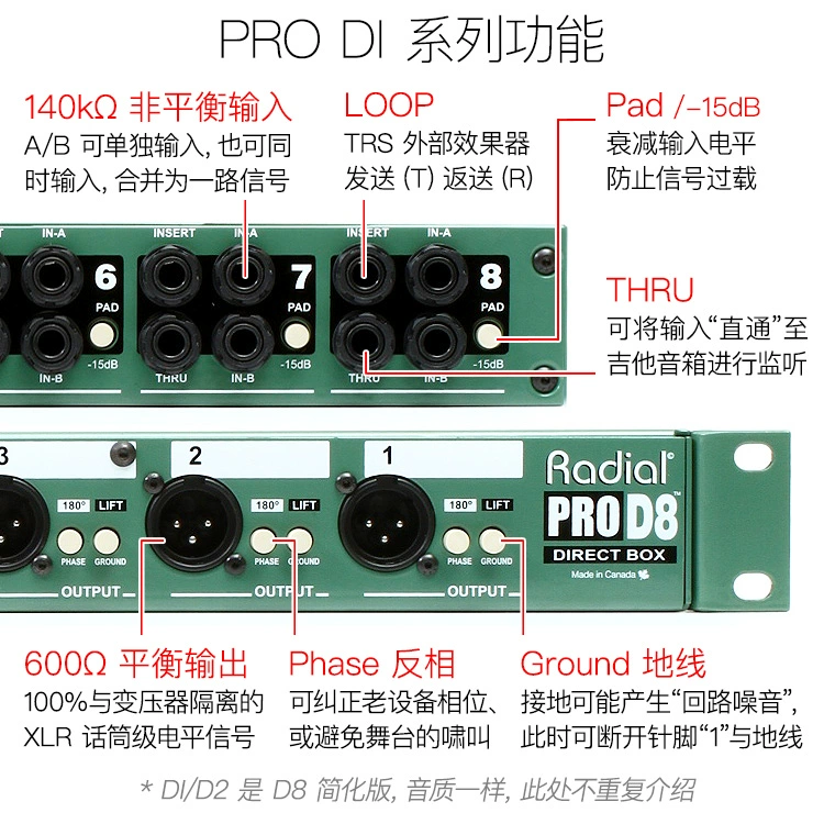 Radial Pro DI, hộp DI của đàn guitar D2, dây bass, nhạc cụ bàn phím, DI thụ động - Phụ kiện nhạc cụ