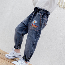 Baby jeans spring and autumn 2021 new girls  long pants casual stretch childrens foreign style fashionable small pants tide