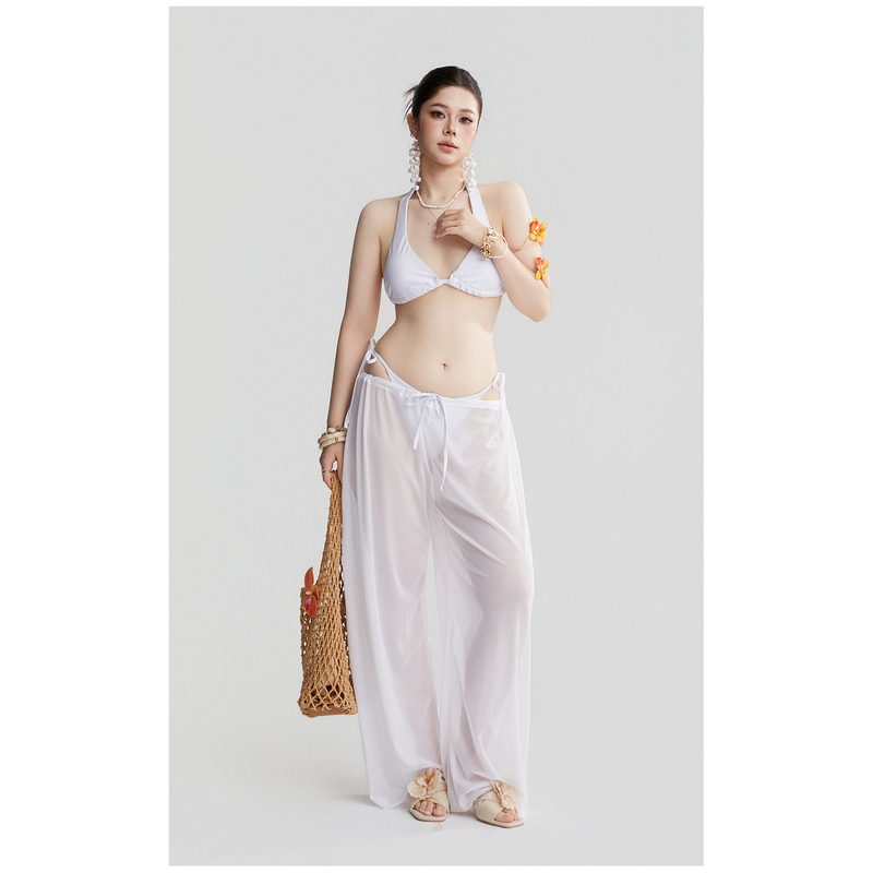 Baybae White Bikini Set for Women, Two-Piece Resort-Style Relaxed Beach Swimsuit