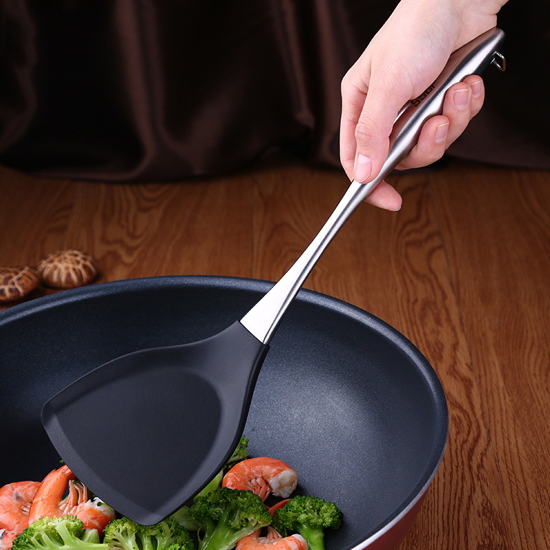 Home High Temperature Resistant Kitchen Stainless Steel 304 Fried Vegetable Pan Shovel without hurting the pan Exclusive Silicone Shovel