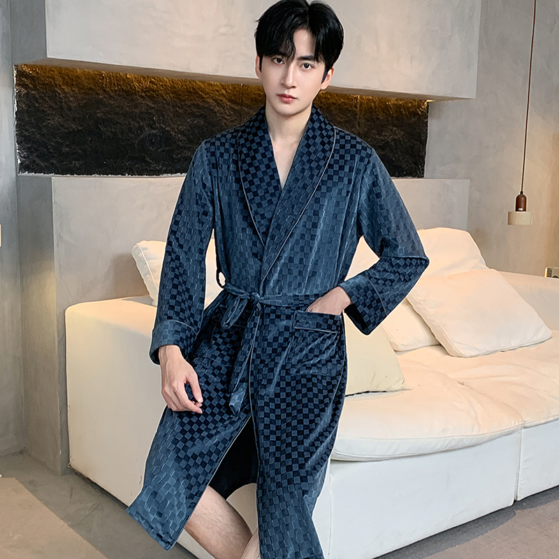 Couple's Nightgown for Men, Autumn and Winter, Velvet Bathrobe, Mid-Length, Large Size, Loose-Fitting, Women's Dressing Gown, Loungewear for Spring and Autumn