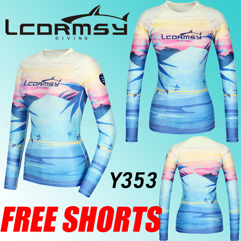 FREE SHORT WOMEN/'S RASH GUARDS LONG SLEEVE SURF WETSUITS SWIM TOP SHIRTS Y352P