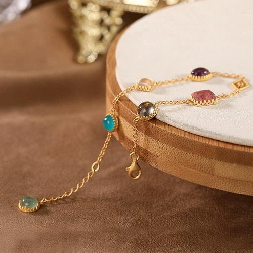 Инкрустация камня, браслет, натуральный кварц, ювелирное украшение, аксессуар, яркий броский стиль