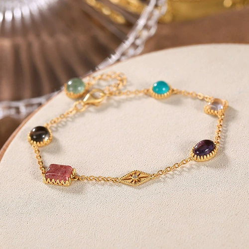 Инкрустация камня, браслет, натуральный кварц, ювелирное украшение, аксессуар, яркий броский стиль