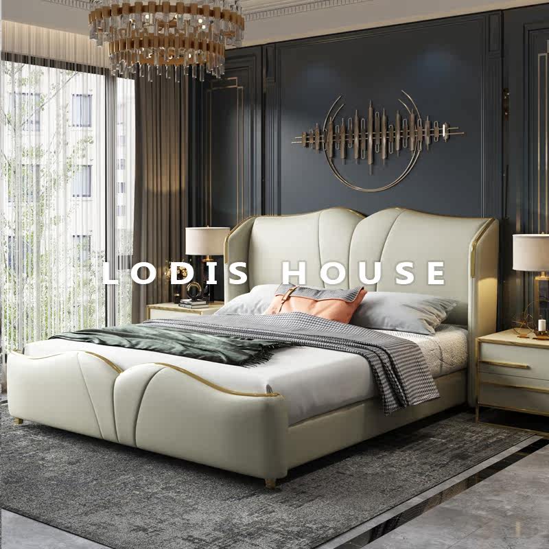 Master bedroom Light luxury leather bed Hong Kong-style Ins net Red high-end bed Atmospheric modern simple double bed 1 8 meters wedding bed