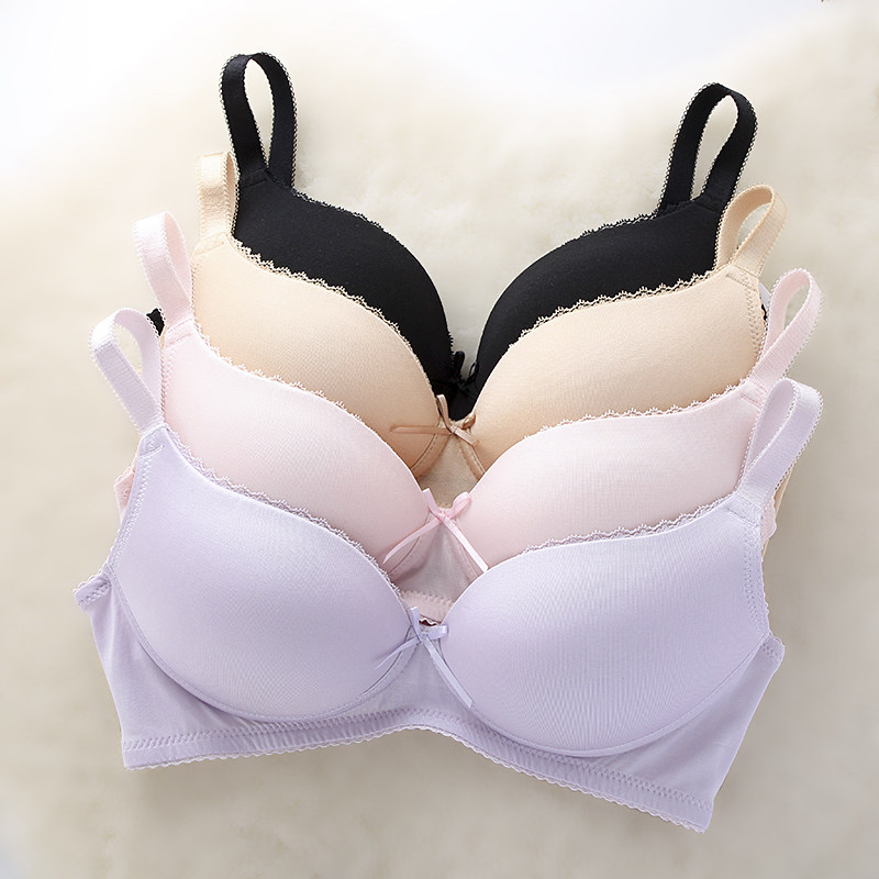 秋冬季真丝无痕无钢圈文胸中厚内衣女上薄下厚bra