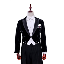 Modern dance National standard dance mens performance dress tuxedo single piece tailor-made velvet high elastic