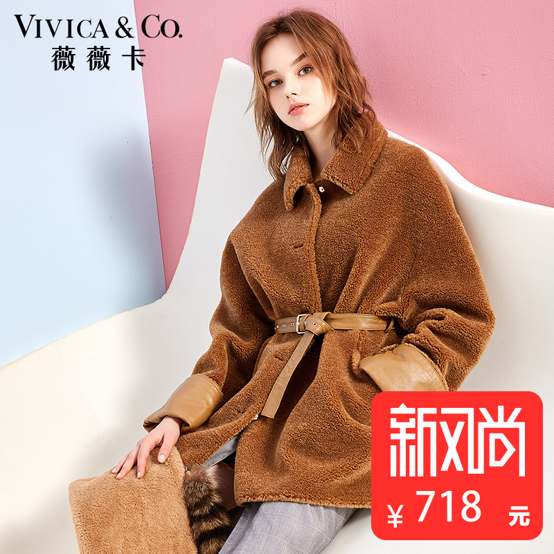 薇薇卡韩版中长款羊剪绒皮草外套女 海宁2018