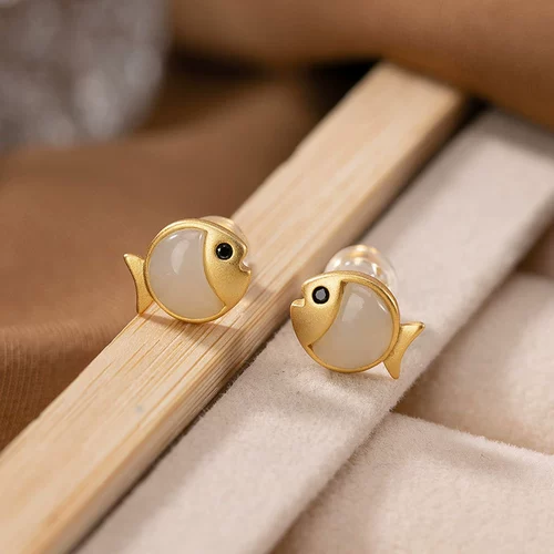 Натуральные серьги из белого нефрита, серебро 925 пробы