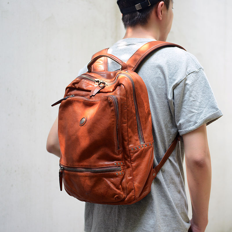 Niu Ye leather backpack leather schoolbag men's backpack fashion trend ins handmade large-capacity travel bag