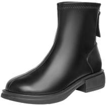 Zhuoshini Chelsea short boots for women 2024 new versatile spring and autumn slim boots low heel square toe Martin boots British boots