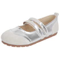 Zhuoshini genuine leather silver Mary Jane womens shoes 2024 new autumn French ugly shoes Velcro shallow mouth single shoes