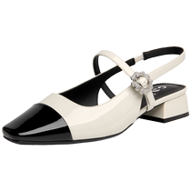 Zhuo Shini thick heel toe sandals womens 2024 new summer small fragrance style color matching one-word buckle Mary Jane shoes