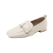 Zhuoshini single shoes for women 2024 new summer womens shoes low heel not tiring temperament commuting square toe shoes bean shoes