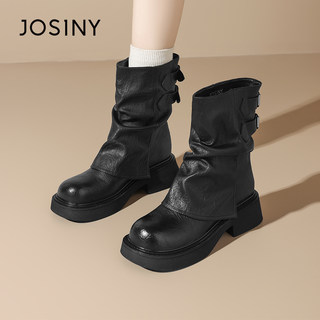 卓诗尼英伦风裤管靴女款秋冬中筒靴子2024新款厚底堆堆短靴马丁靴