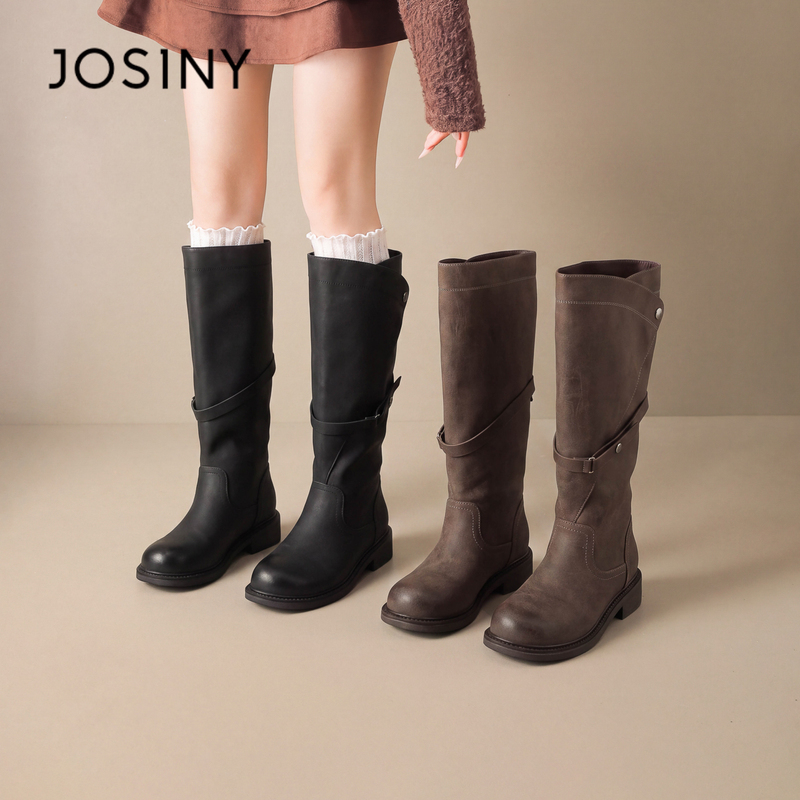 Zhuoshini Black Chunky Heel Long Boots for Women 2026 New Autumn Style Height-Increasing Riding Boots with Belt Buckle Zhuoshini Black Chunky Heel Long Boots for Women 2026 New Autumn Style Height-Increasing Riding Boots with Belt Buckle