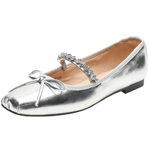 Zhuoshini French Mary Jane shoes 2024 summer new style silver ballet style bow with skirt single shoes small leather shoes