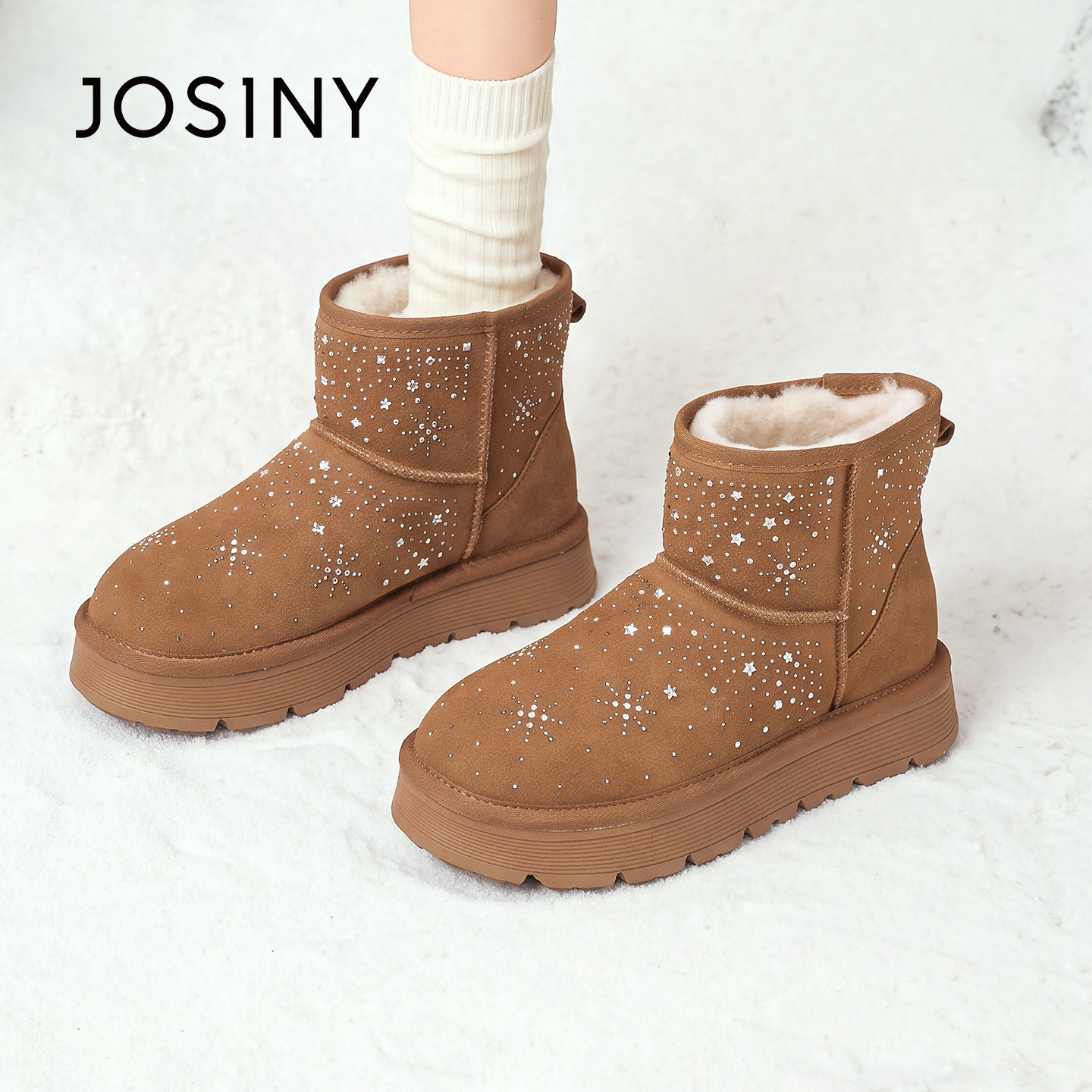 Zhuoshini Thick-Soled Snow Boots for Women, 2026 New Winter Model, Fleece-Lined and Thickened Camel-Colored Boots, Warm Northeast Cotton Shoes