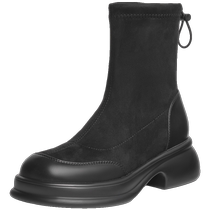 Zhuoshini Martin boots womens high-heeled boots 2024 new thick-soled short boots thick-heeled elastic boots single boots versatile slim boots