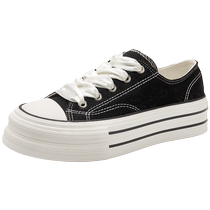 卓诗尼帆布鞋女夏2024夏季透气低帮黑色百搭板鞋厚底平底休闲鞋