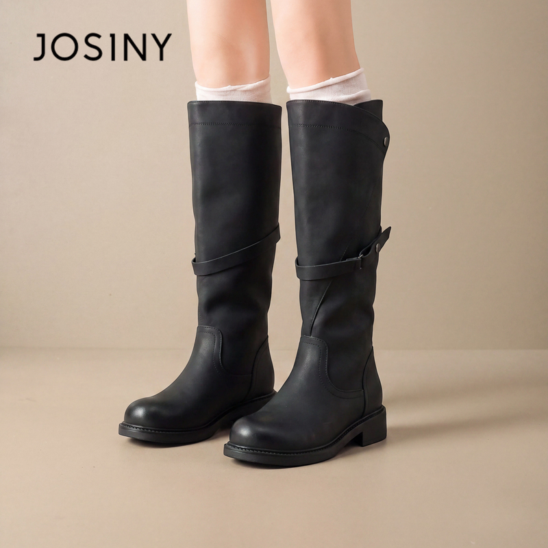 Zhuoshini Black Chunky Heel Riding Boots for Women, 2026 New Autumn Style, Comfortable with Belt Buckle, Soft Sole, High Boots Zhuoshini Black Chunky Heel Riding Boots for Women, 2026 New Autumn Style, Comfortable with Belt Buckle, Soft Sole, High Boots