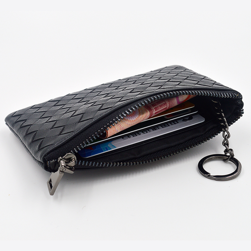 B Brand Genuine Leather Woven Key Case, Lambskin Coin Purse, Unisex Casual Compact Large-Capacity Short Wallet with Zipper B Brand Genuine Leather Woven Key Case, Lambskin Coin Purse, Unisex Casual Compact Large-Capacity Short Wallet with Zipper