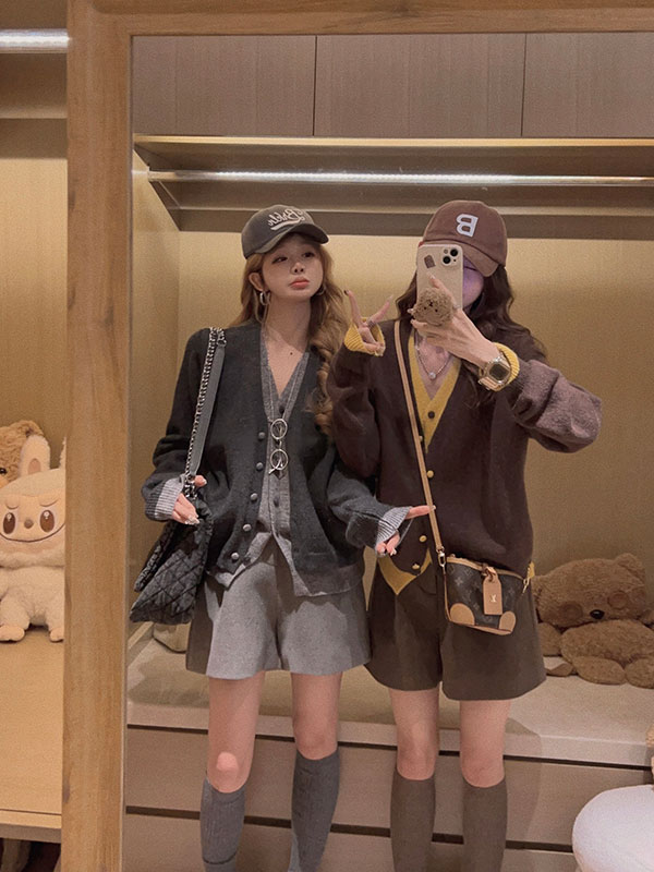 보 주님 바람 배색 페이크 레이어드 니트 오픈 가디건 스웨터 여성 겨울 한 부서 루즈핏 슬림해 보이는 보온 맨위 상세 이미지 4