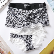 Couple panties summer ice silk sexy cotton crotch men and women double temptation Lace passionate hot underwear set