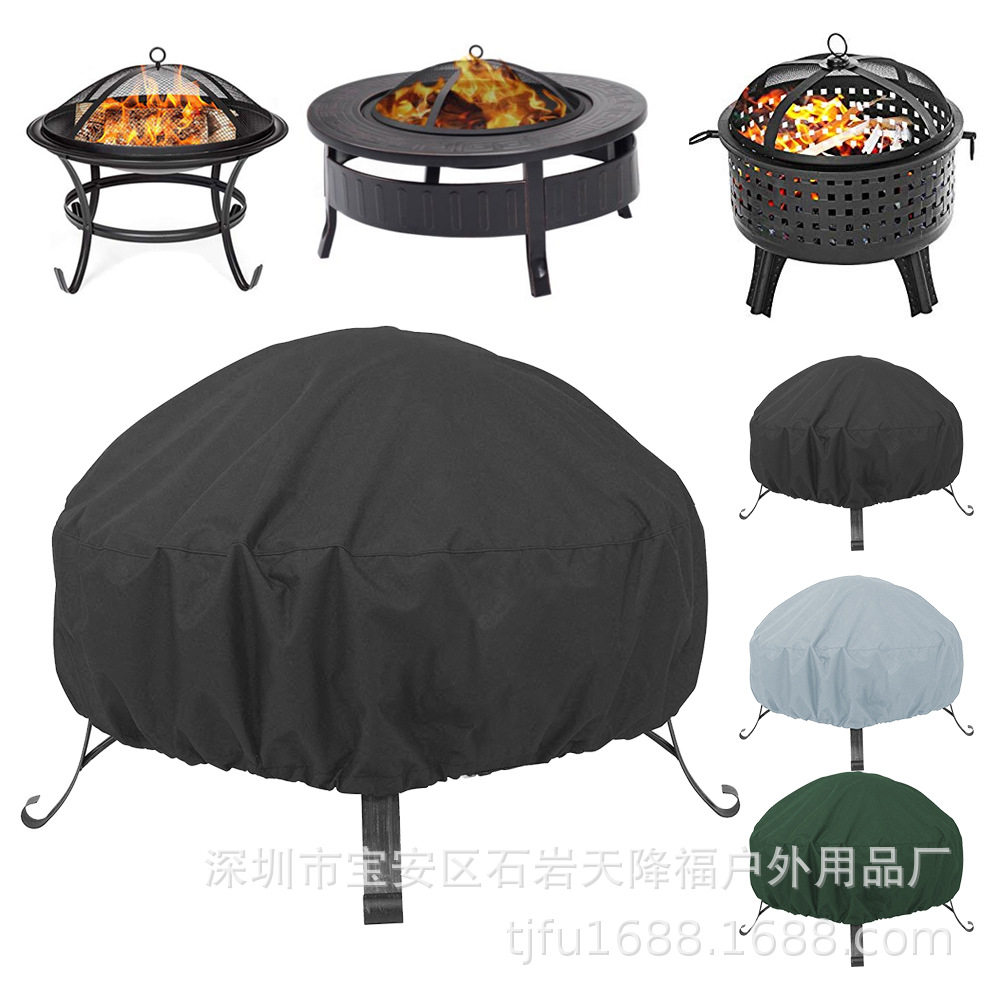 Outdoor 210D Dustproof and Waterproof Fire Pit Furnace Dust Cover FirePit Cross Border Cover Oxford Cloth Round Home Black