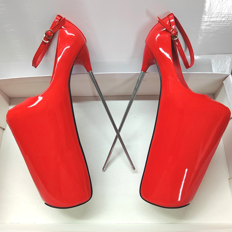 New Ultra-High Stiletto Heels 30cm Black Patent Leather Mixed Size Color-Blocked Single Shoes with Buckle Women's Shoes Sexy Sky-High Heels New Ultra-High Stiletto Heels 30cm Black Patent Leather Mixed Size Color-Blocked Single Shoes with Buckle Women's Shoes Sexy Sky-High Heels