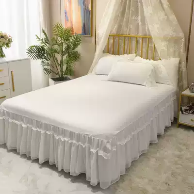 Simple cotton water wash cotton white chiffon lotus leaf lace bed skirt cotton princess style bed cover 1 5 1 8 meters