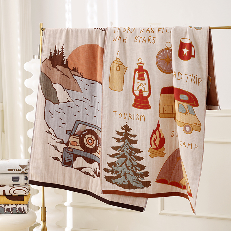 Pure Cotton Bath Towel, Four-Layer Gauze, Adult Camping Blanket, All-Cotton Oversized Bath Wrap, Soft Beach Towel