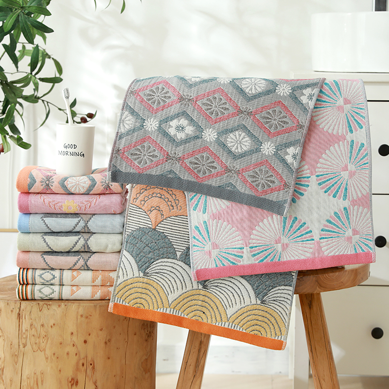 Pure cotton towel four-layer gauze household men and women soft and ancient adult wash face towel cotton summer does not shed hair