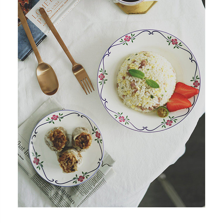 Sweden's same bone ceramic dish floral line breakfast plate rice dish cup coffee cup dish set deep disk