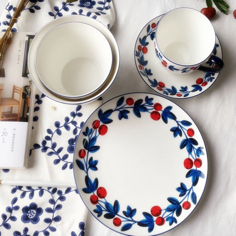 Romantic Breeze Berries Creative Breakfast Plates Plates Home Western Plates Tableware Rice Bowls Coffee Cups Saucers