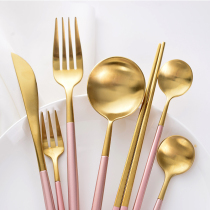Portuguese champagne powder gold stainless steel Western tableware steak knife fork spoon coffee spoon set home