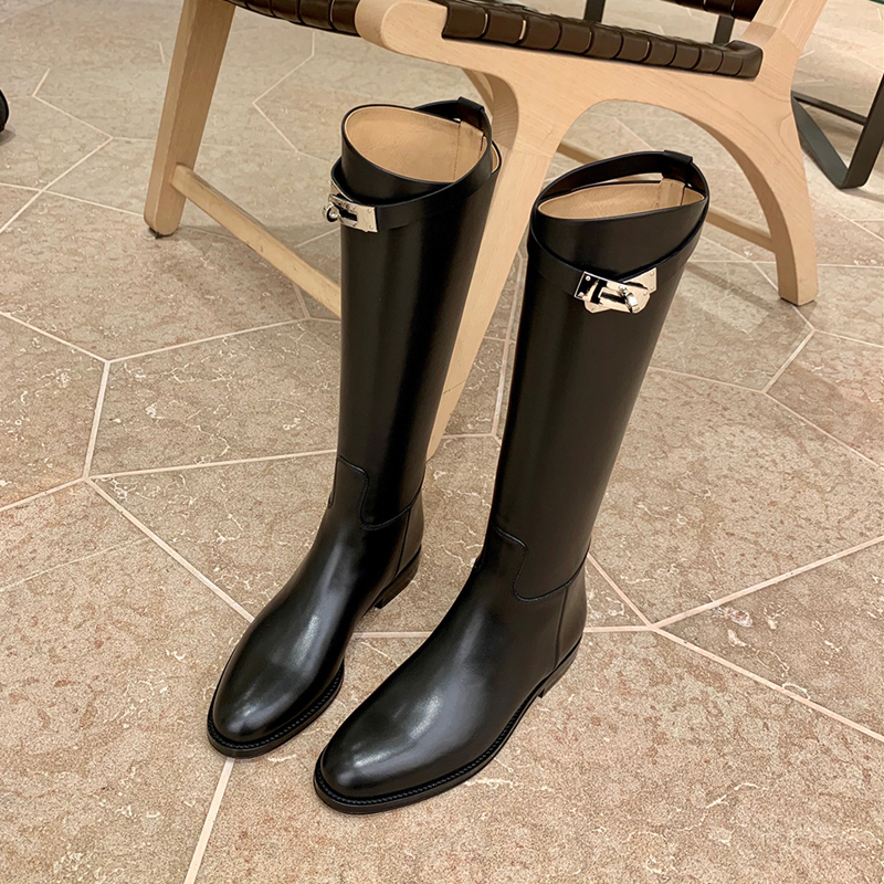 Women's Knee-High Boots 2026 Autumn New Genuine Leather Long Boots Women's British Style Leather Buckle High-Top Riding Boots Women