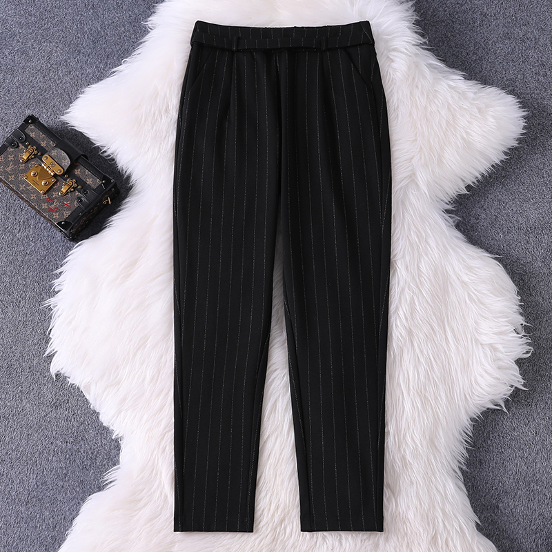 2020 Casual 100 quần Suit sọc New Summer nữ Straight Pants Hiện Thin ống Tính Harlan