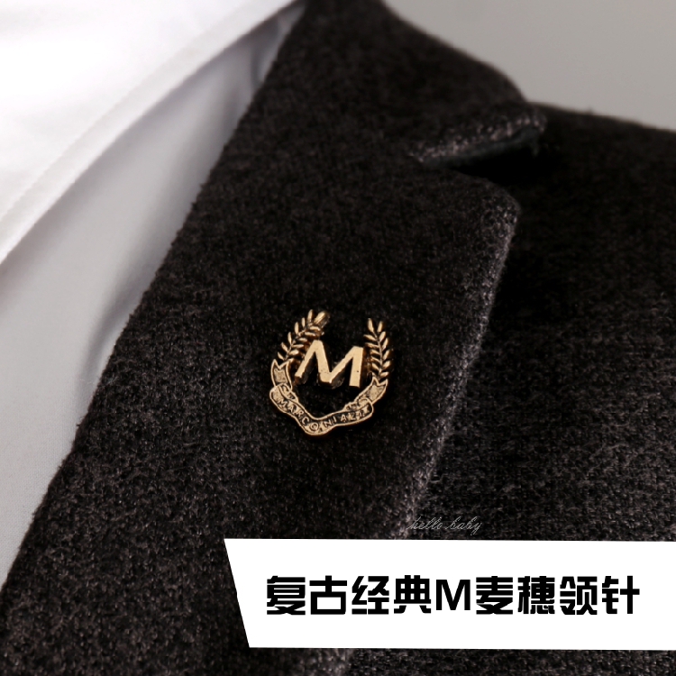 Nam trâm tai lúa mì phù hợp với cổ áo pin cổ áo khóa phong cách retro M lúa mì gai cổ áo clip cổ áo khóa huy hiệu thủy triều khóa phụ kiện pin trâm cài áo
